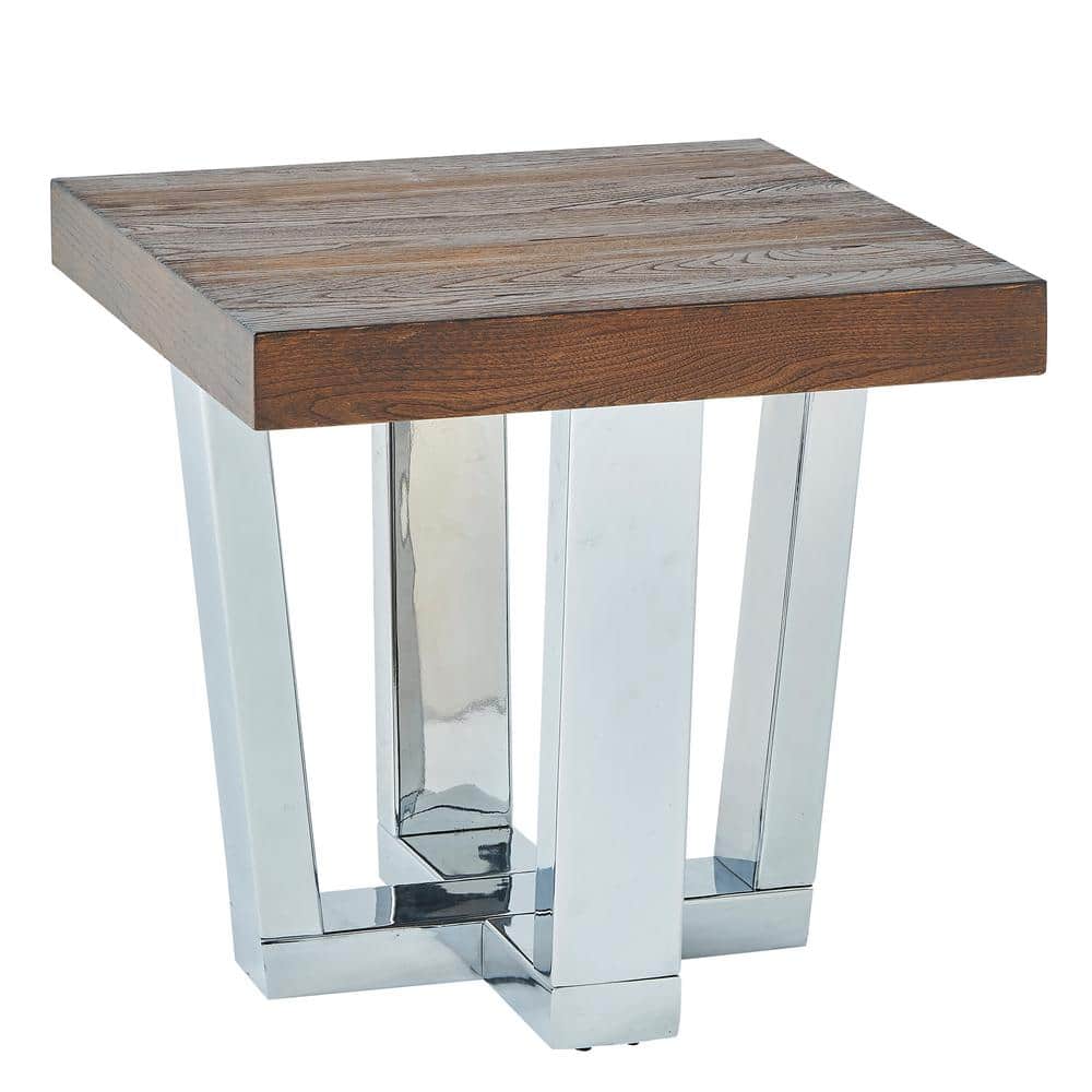 Chestnut Wood and Chrome Square End Table