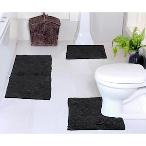 Modesto Bath Rug 100% Cotton Bath Rugs Set, 3-Pcs Set with Contour, Gray