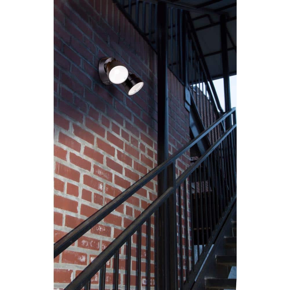Lutec Black Dual-Head LED Outdoor Security Flood Light
