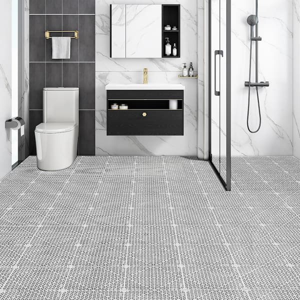 Interlocking Drainage Mat Tiles 12 x 12 x 0.6 in. PVC Modular Interlocking Gym Flooring Tiles (Gray 12 Pcs,12 sq ft)