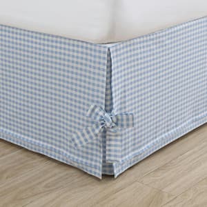 Hedy Corner Ties 14.5 in. Drop Blue 100% Cotton Twin Bed Skirt