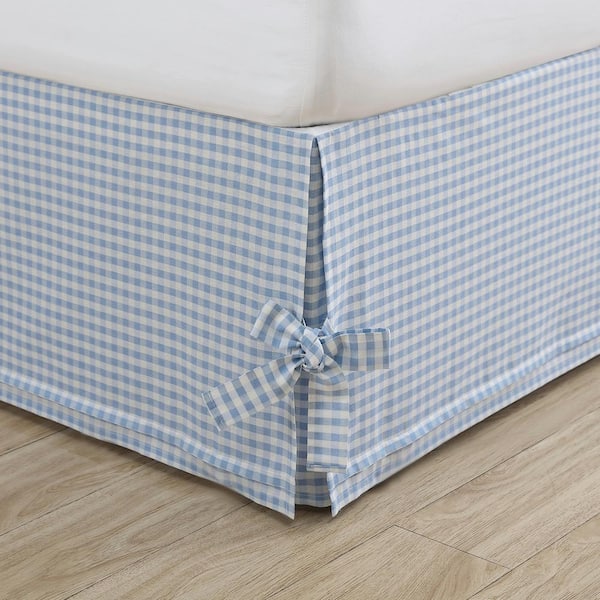 Laura Ashley Hedy Corner Ties 14.5 in. Drop Blue 100% Cotton Twin Bed Skirt
