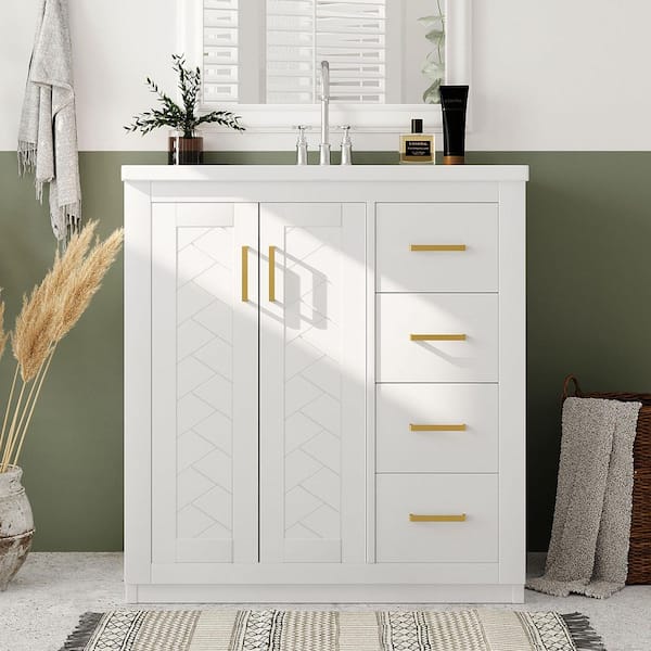 Staykiwi 30 in. W x 18 in. D x 34 in. H Single Sink Freestanding Bath Vanity in White with White Ceramic Top