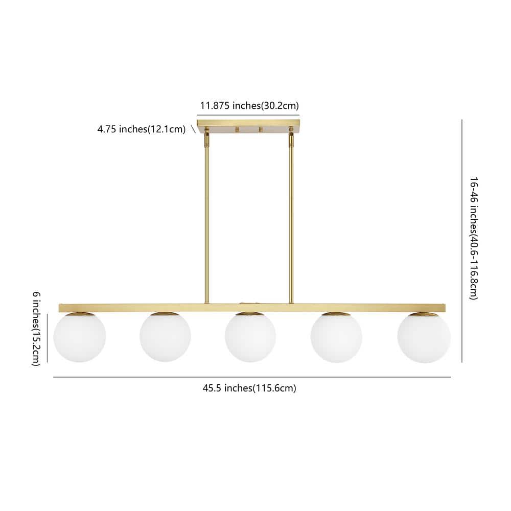 Luca Brass Gold 5-Light Globe Pendant Lamp with Frosted Glass