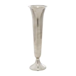 14 in. Silver Fluted Aluminum Metal Decorative Vase
