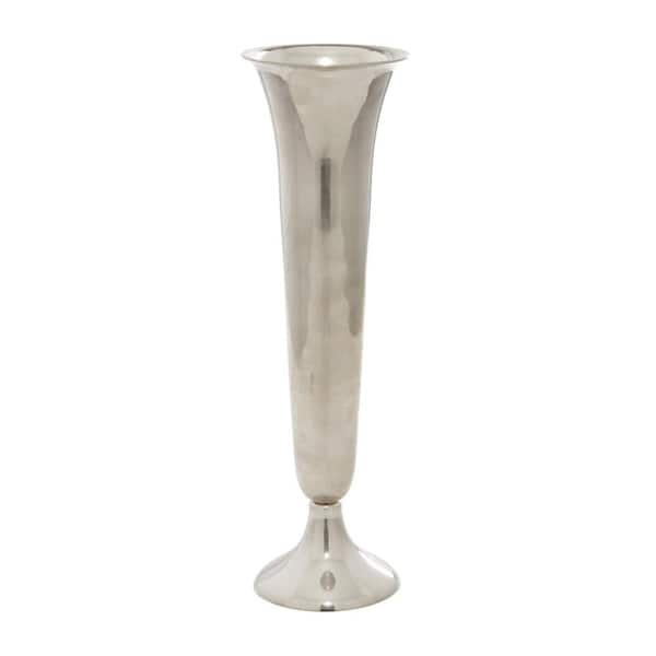 14 in. Silver Fluted Aluminum Metal Decorative Vase