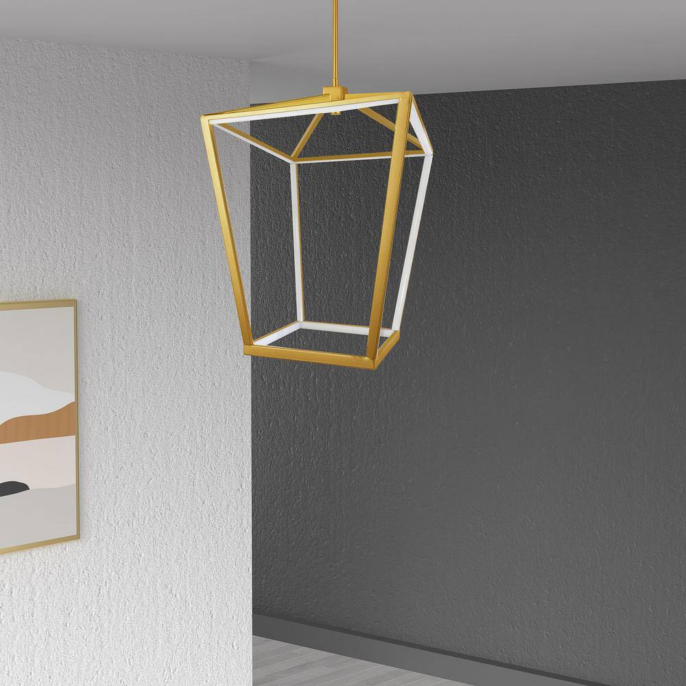 Aged Brass Modern Cage Chandelier with Integrated LED