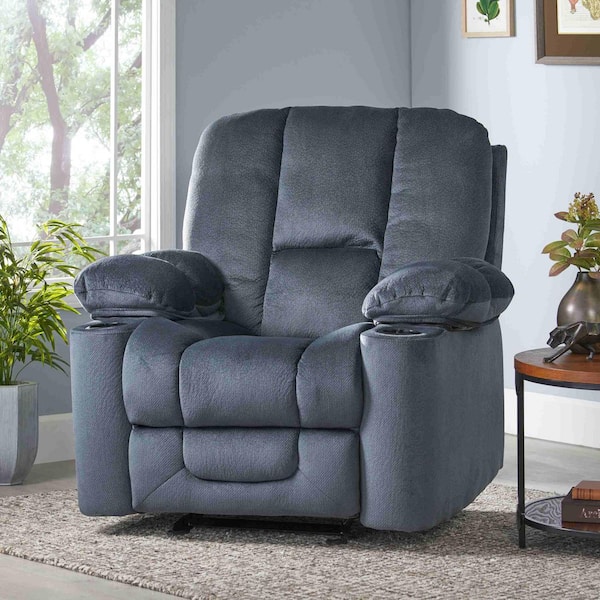 Silver Fabric Standard Recliner with Convenient Dual Cup Holders