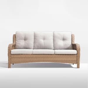 ArcoBay Metal and Yellow Wicker Outdoor 3-Seat Sectional Couch Sofa with Olefin Beige Cushions