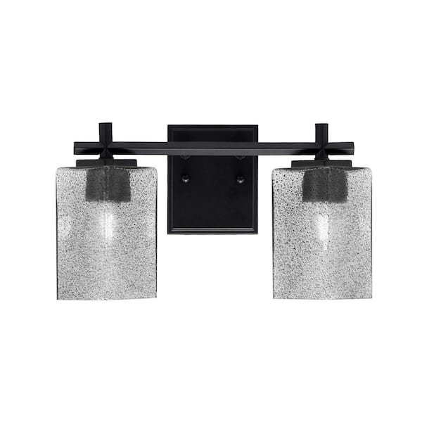 Unbranded Bridgewater 14 in. 2 Light Vanity Light Matte Black with 3.5 in. Square Smoke Bubble Glass Shades, No Bulbs Included