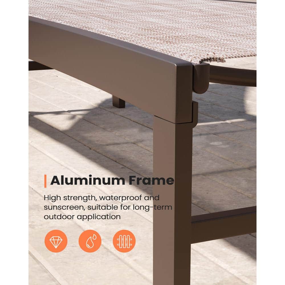 Beige Aluminum Adjustable Outdoor Chaise Lounge Set