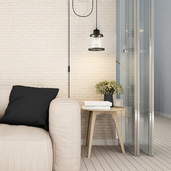 Globe Electric Adams 1 Light Matte Black Plug In Or Hardwire Pendant Lighting With 15 Ft Cord 61100 The Home Depot - Pendant Light Cord With Wall Plug