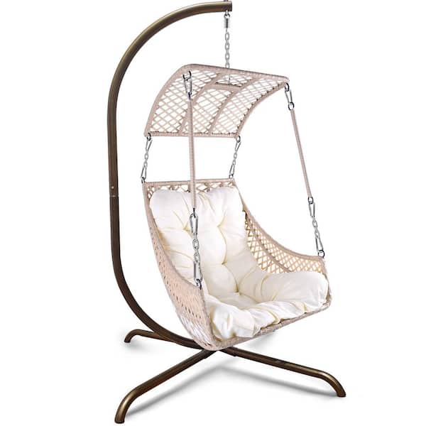 Cesicia Metal Outdoor Recliner Swing Egg Chair with Stand and White Cushion