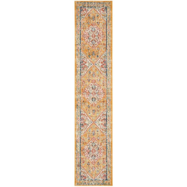 Nourison Passion Ivory/Yellow 2 ft. x 10 ft. Persian Medallion Transitional Kitchen Runner Area Rug