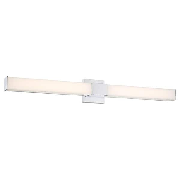 Minka Lavery Vantage 36 in. 1-Light Chrome CCT LED Rectangle Vanity Light with White Acrylic Shade