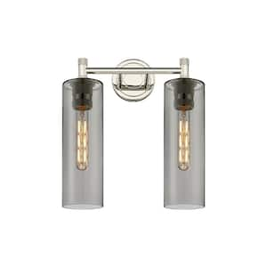 Crown Point 13.88 in. 2-Light Polished Nickel Vanity Light with Glass Shade