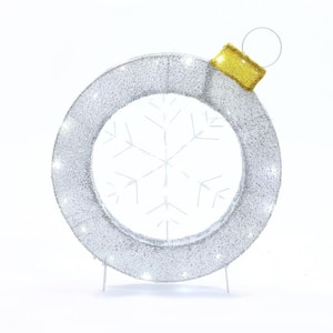 24 in. H Ornament and Snowflake Wreath Outdoor Christmas Holiday Decoration with Lights