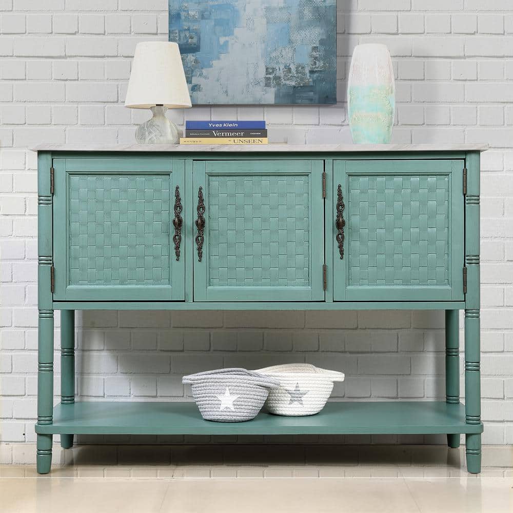 47.2 in. W x 14 in. D x 34 in. H Green Pine Wood Linen Cabinet with 3 Doors