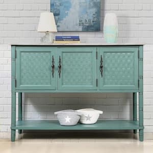 47.2 in. W x 14 in. D x 34 in. H Green Pine Wood Linen Cabinet with 3 Doors and Open Shelf