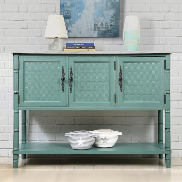 Unbranded 47.2 in. W x 14 in. D x 34 in. H Green Pine Wood Linen Cabinet with 3 Doors and Open Shelf