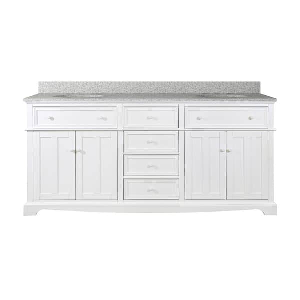 Fremont 72 in. Double Sink Freestanding White Bath Vanity with Grey Granite Top (Assembled)