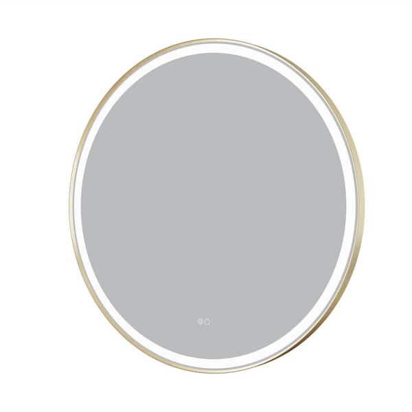 28 in. W x 28 in. H Round Framed LED Dimmable Anti-Fog Wall Bathroom Vanity Mirror in Brushed Gold, IP54