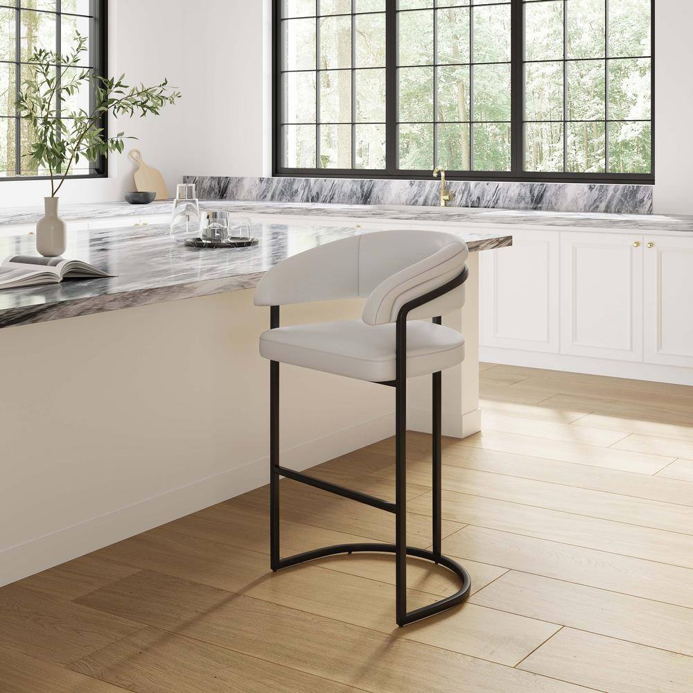 Augusta Light Gray Leatherette Upholstered Barstool with Metal Frame