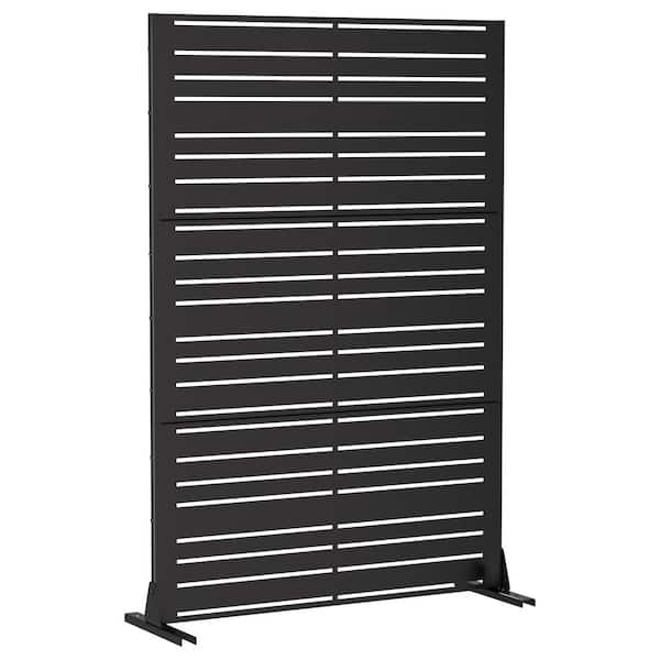 1-Piece 72 in. x 47 in. Rectangle Black Metal Privacy Screen for Balcony Outdoor Freestanding Panel Decorative Art Panel