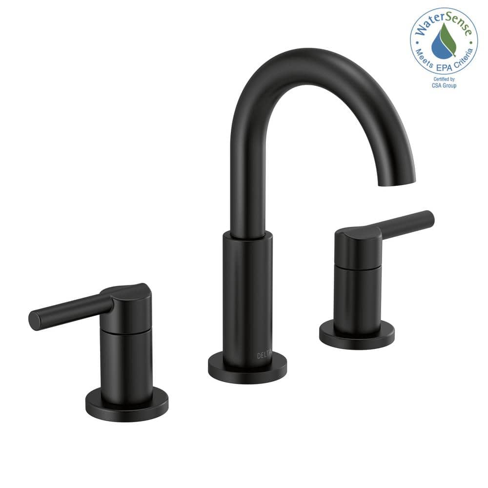 Delta Nicoli Matte Black 3-Hole Widespread Bathroom Faucet with Drain