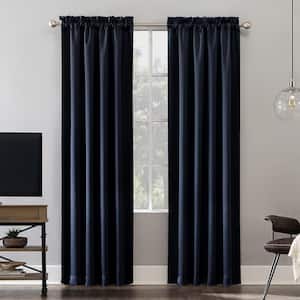 Alna Theater Grade Navy Polyester 52 in. W x 63 in. L Rod Pocket 100% Blackout Curtain (Single Panel)
