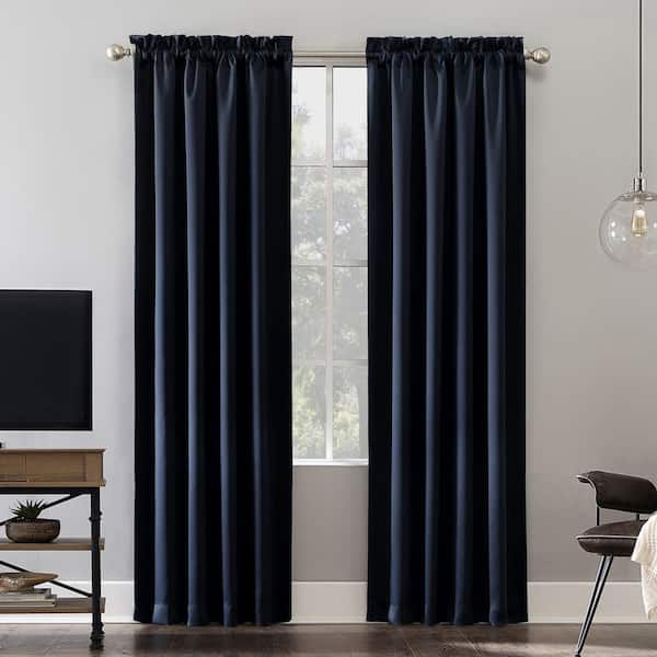 Sun Zero Alna Theater Grade Navy Polyester 52 in. W x 63 in. L Rod Pocket 100% Blackout Curtain (Single Panel)