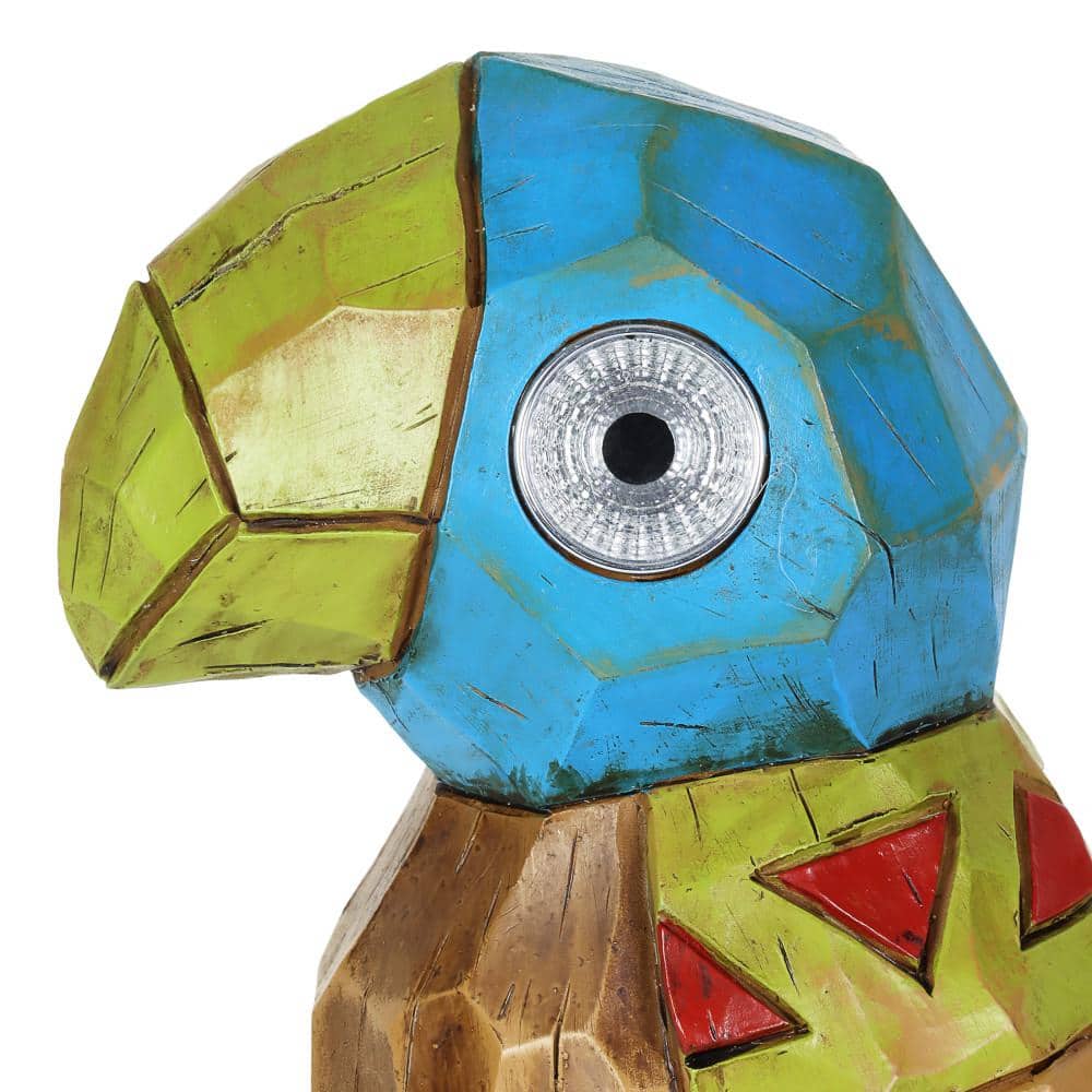Solar Tiki Parrot Garden Statue with LED Eyes, 10 Inches