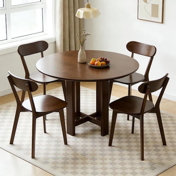Fervix Mid-Century Modern Walnut Finish Solid Wood Dining Chair with Curved Backrest (Set of 4)