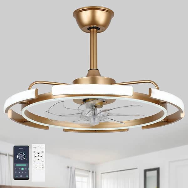 Oaks Aura Meyer 24 in. Indoor French Gold 6 DIY Shapes Smart Ceiling Fan with Remote Futuristic UFO Design 6-Speed LED Fan lights
