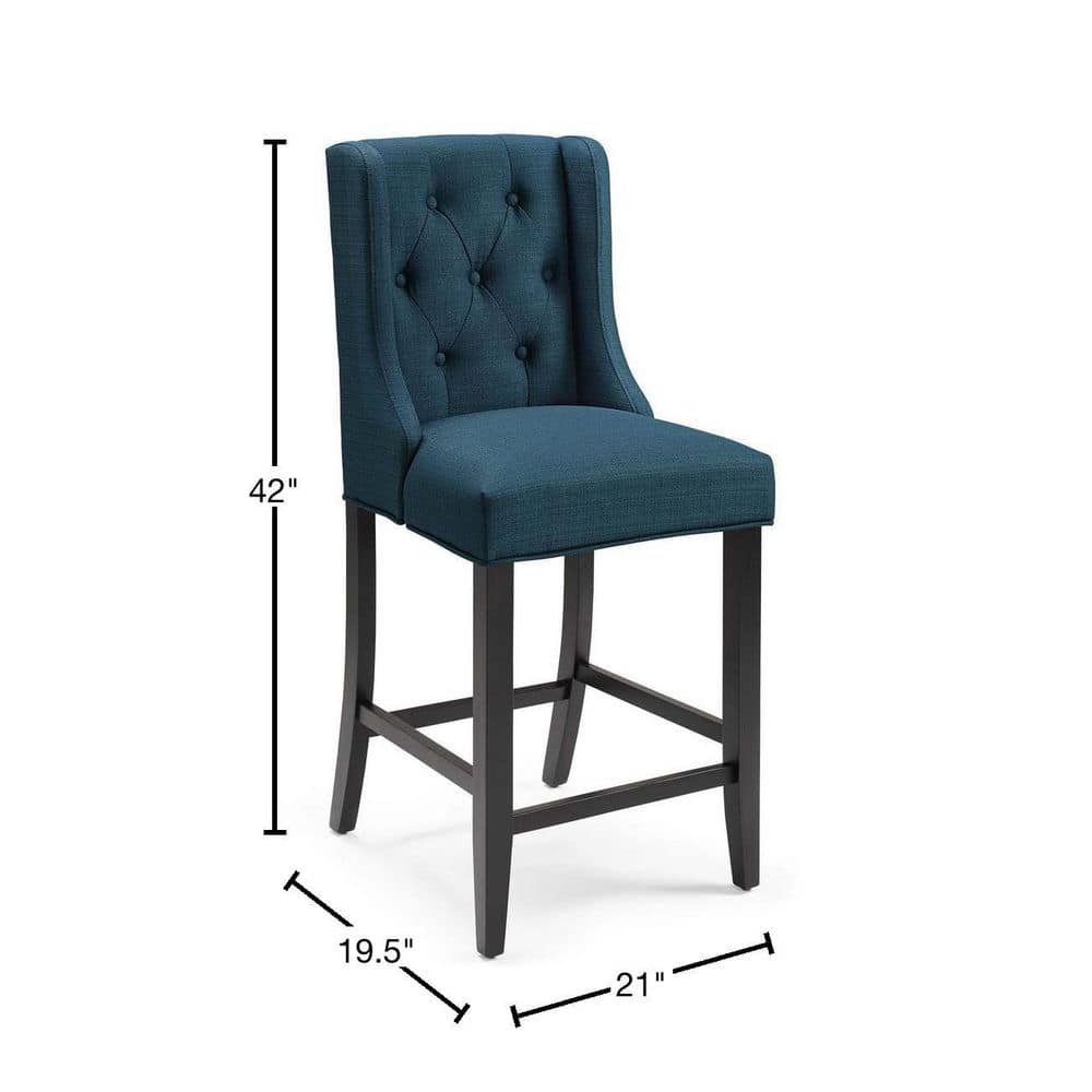 Azure Tufted Button Upholstered Fabric Counter Stool with Solid Wood Legs