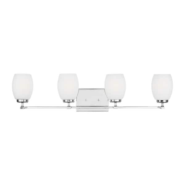 Generation Lighting Catlin 33.75 in. 4-Light Chrome Vanity Light with Etched White Inside Glass Shades