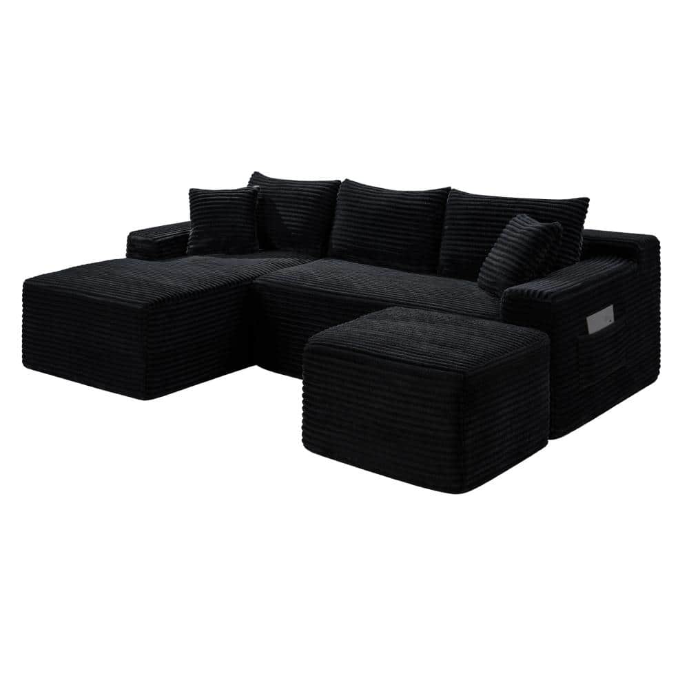 106.3 in. U-Shaped 5-piece Corduroy Modular Sectional Sofa with Deep Seat, No Assembly Required in Black price history on PriceWatchPro