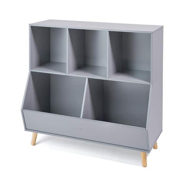 Badger Basket 33.5 in. H x 35.5 in. W x 15.75 in. D Gray Wood 5-Bin Storage Cubby with Feet