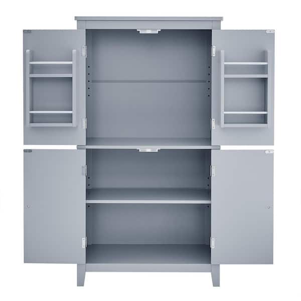 24 in. W x 12 in. D x 43 in. H Gray Linen Cabinet, Freestanding Elegant Bathroom Floor Storage Cabinet