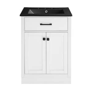 Burdon 24 in. W White Bathroom Vanity With Black, 3-Hole Ceramic Sink Top