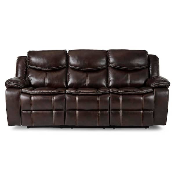 Austin 87.5 in. W Straight Arm Faux Leather Rectangle Manual Reclining Sofa in Brown