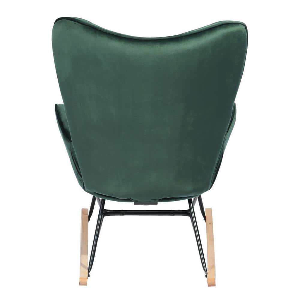 Green Velvet Tufted Rocking Chair with Wooden Base
