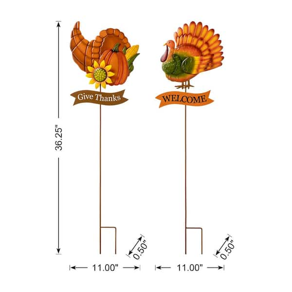 Glitzhome 30in. H Thanksgiving Metal Turkey Yard Stake Wall Decor