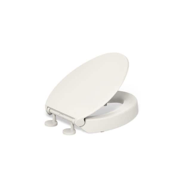 KOHLER Hyten Elevated Quiet-Close Elongated Toilet Seat in Biscuit
