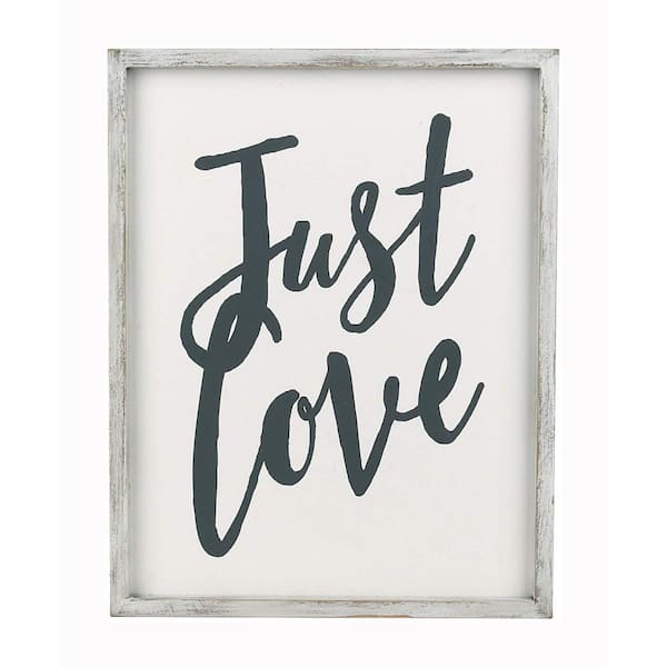 PARISLOFT Just Love White Framed Wood Wall Decorative Sign