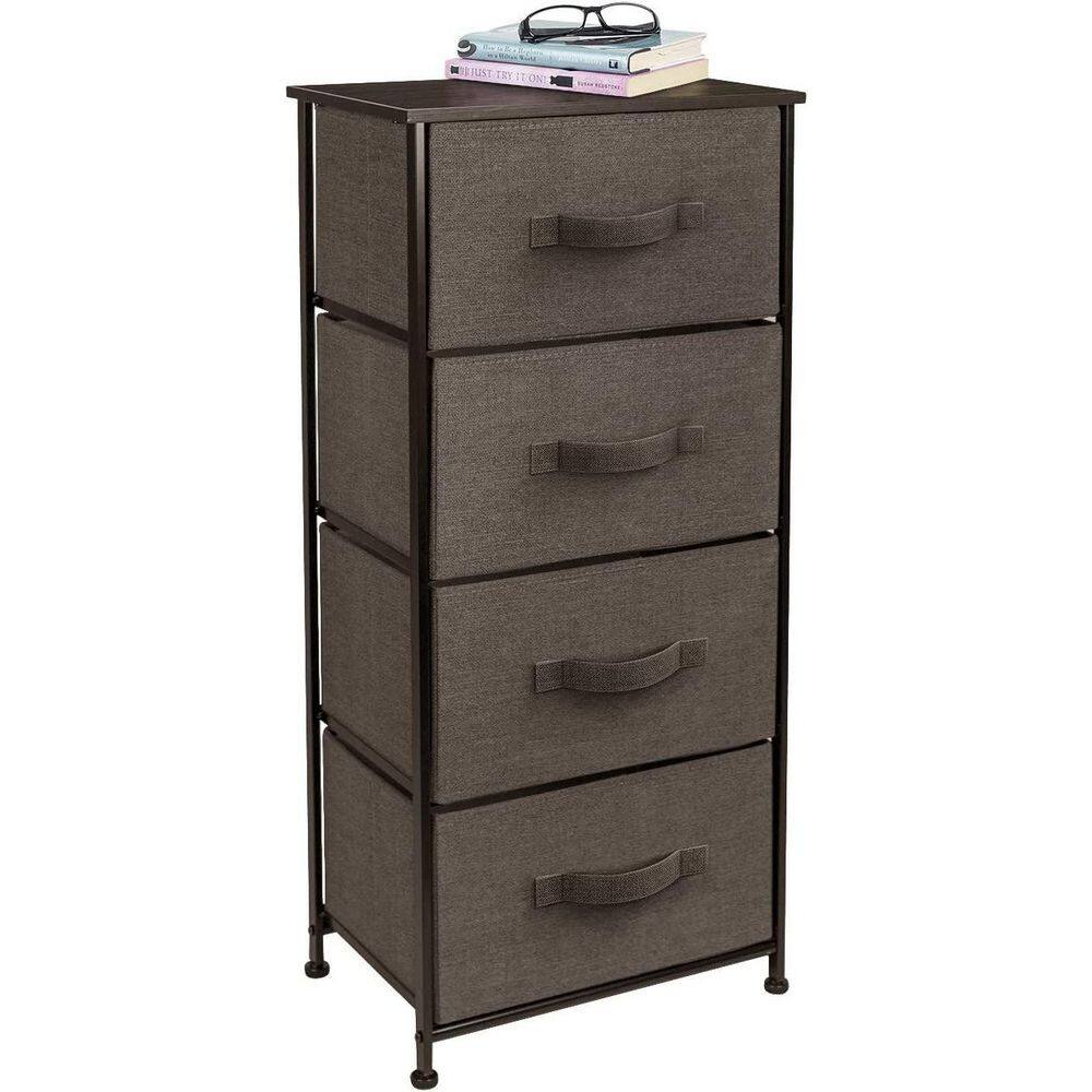 Sorbus Brown 4-Drawer Chest with Steel Frame and Fabric Bins