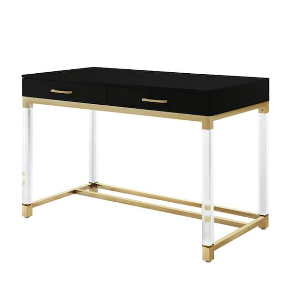 Inspired Home Caspian Black/Gold Writing Desk with High Gloss Finish