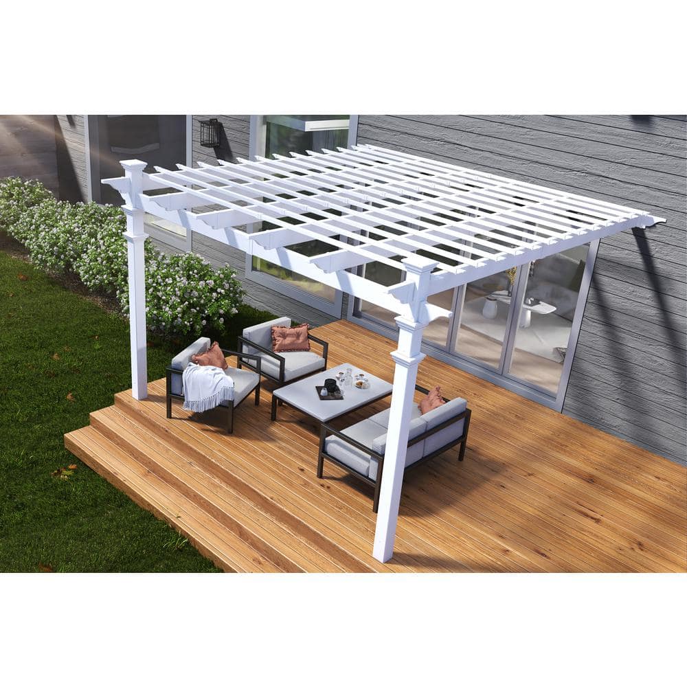 Freemont 12' x 12' White Vinyl Pergola with Flat Canopy