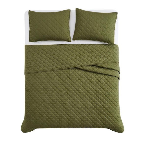 WRENSONGE Queen Size Quilt Set - 3 Piece Lightweight Bedspread In Olive Green With Pillow Shams