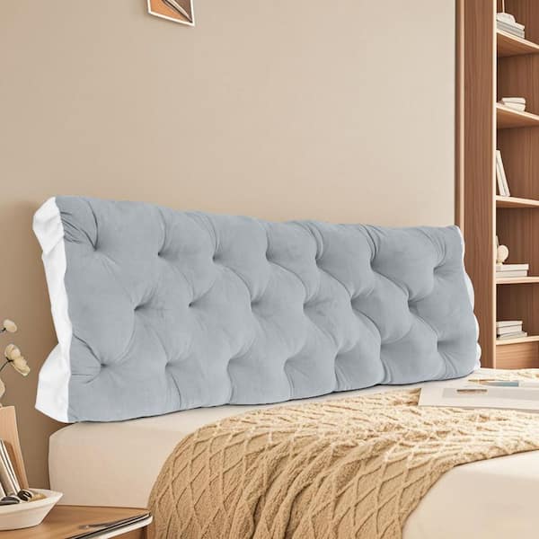 70.87 in. L Light Gray Headboard Pillow Tie-on Velvet Back Support Cushion for Bed Rest and Sofa Cushion